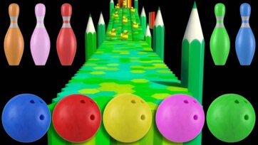 Rolling Color Balls Bowling Game with Ducks and Pencil Path - Kids Fun