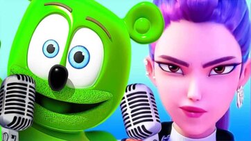 Gummy Bear and Pop Star Girl Sing Fun Kids Song with Microphones