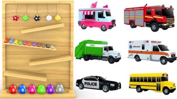 Color Balls Maze Adventure with Toy Vehicles - Learn Colors and Trucks