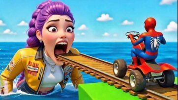 Spidey ATV Adventure on a Tiny Track Over the Ocean - Fun Kids Story