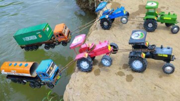 Toy Tractors Rescue Stuck Trucks by the River - Kids Farm Adventure